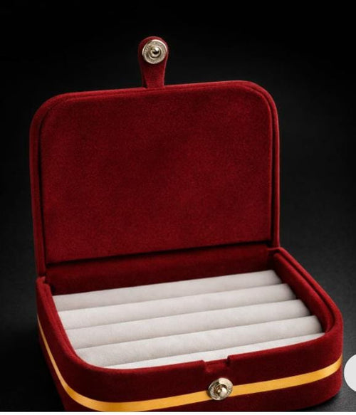 Royal Velvet Ring Organizer Box – Luxury Red Jewelry Storage Case