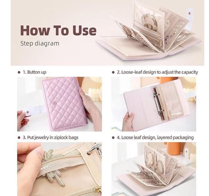 Blush Luxe Travel Jewelry Organizer – Foldable Quilted Jewelry Storage Wallet
