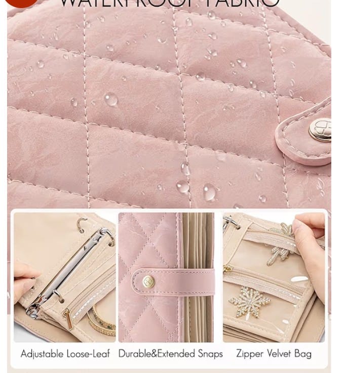 Blush Luxe Travel Jewelry Organizer – Foldable Quilted Jewelry Storage Wallet