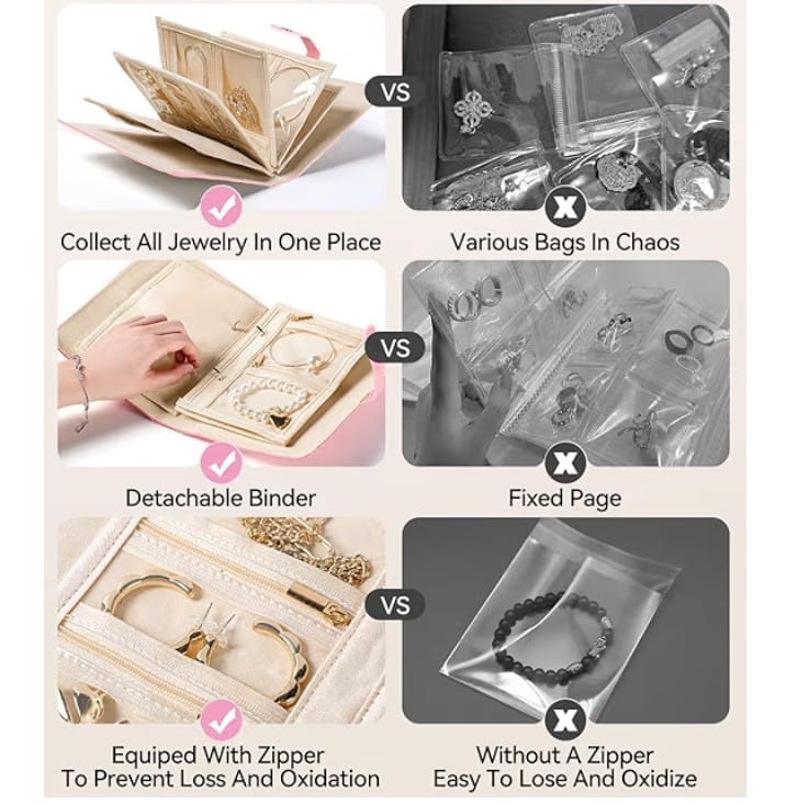 Blush Luxe Travel Jewelry Organizer – Foldable Quilted Jewelry Storage Wallet