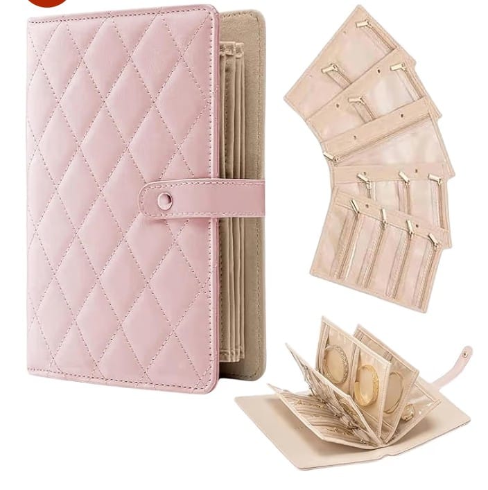 Blush Luxe Travel Jewelry Organizer – Foldable Quilted Jewelry Storage Wallet